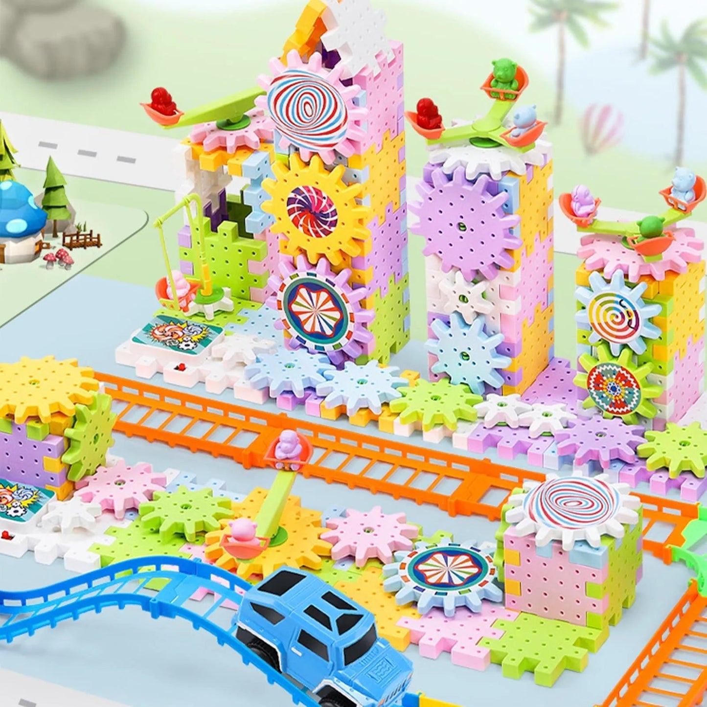 Blocs de Construction Engrenages Megacity 203pcs - Jeux Montessori